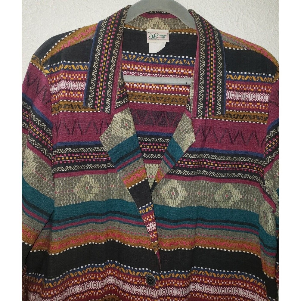 Haband for Her Sz L Colorful Abstract Embroidered Blazer Jacket 3/4 Sleeve Shirt - Picture 2 of 10